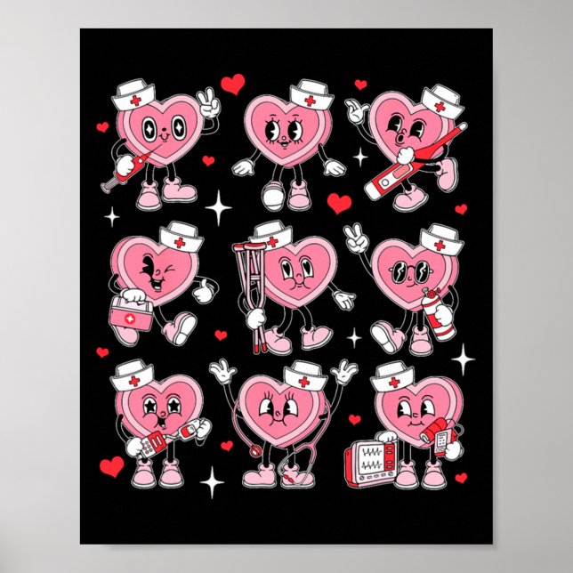 Póster Nurse Valentine Candy Heart Er Icu Nicu Rn Nurses  (Frente)