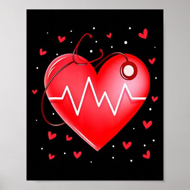 Póster Nurse Valentines Day Heart Stethoscope 2  (Frente)