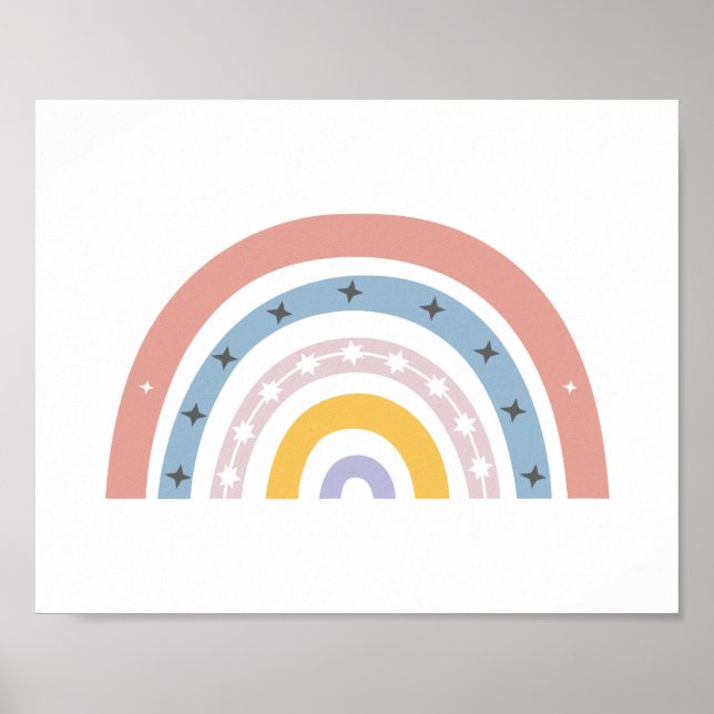 Póster Nursera arcoiris de color de agua Boho Pastel (Frente)