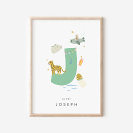 Póster Nursera Cuta Letra alfabeta personalizada Poster J