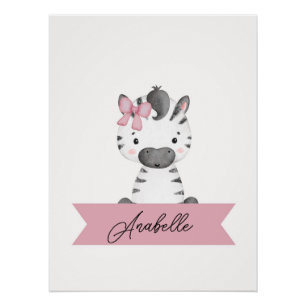 Póster Nursera de cebra linda personalizada