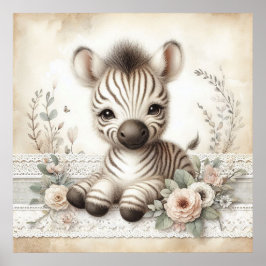 Póster Nursera Floral Baby Zebra