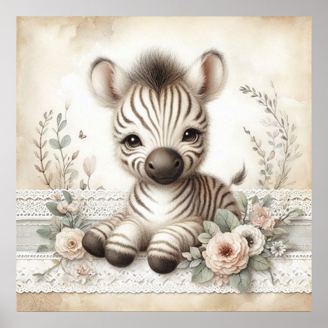 Póster Nursera Floral Baby Zebra (Frente)