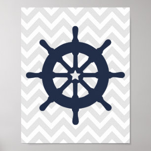 Póster Nursera Nautical Wheel azul