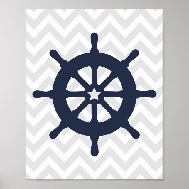 Póster Nursera Nautical Wheel azul (Frente)