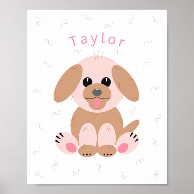 Póster Nursera Neutral Diseño de Cachorros Personalizados (Frente)