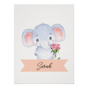 Póster Nursera personalizada de elefantes lindos