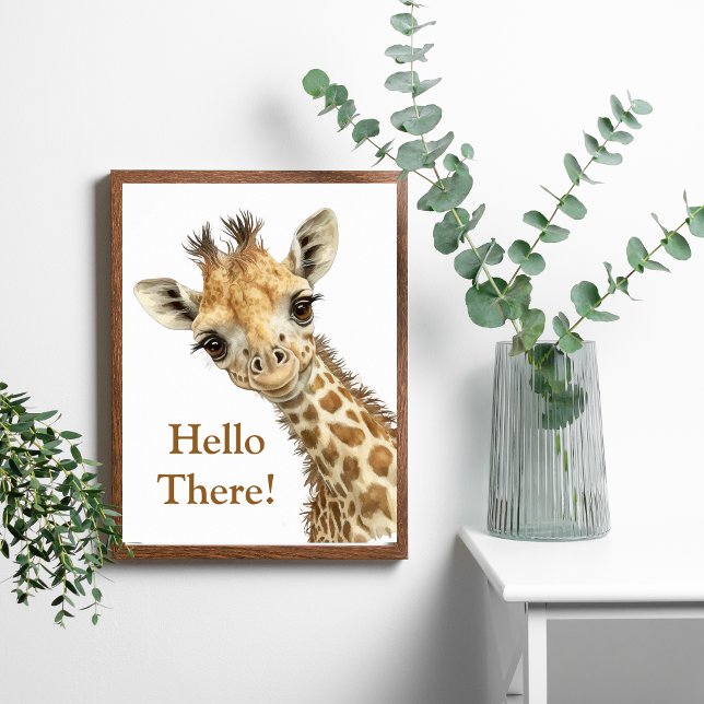 Póster Nursera personalizada de Giraffe Cute Watercolor (Personalized Giraffe Watercolor Art Poster. Framed or Unframed)