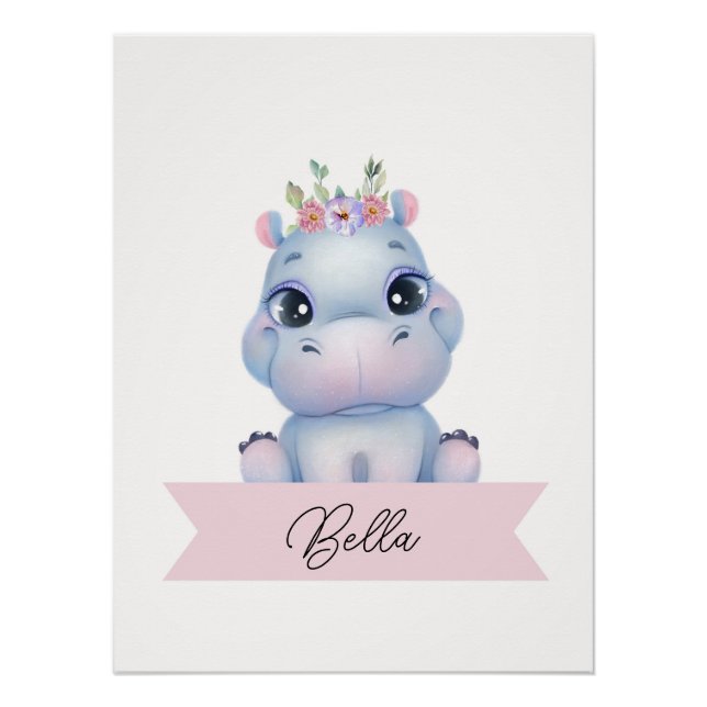 Póster Nursera personalizada de hipopótamo lindo (Anverso)