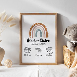 Póster Nursery acuarela estadísticas de natalidad boho ar