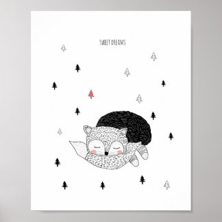 Póster Nursery Art, Fox Ilustracion, Sweet Dreams