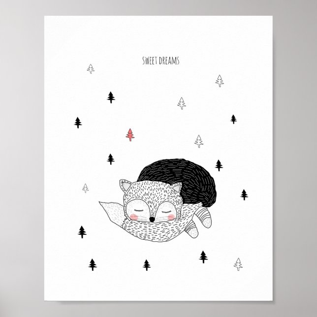 Póster Nursery Art, Fox Ilustracion, Sweet Dreams (Frente)