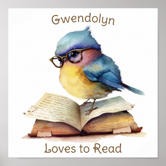 Póster Nursery Art Poster Blue Bird Leer Personaliza (Frente)
