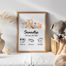 Póster Nursery boho animales de bosque estadísticas de na