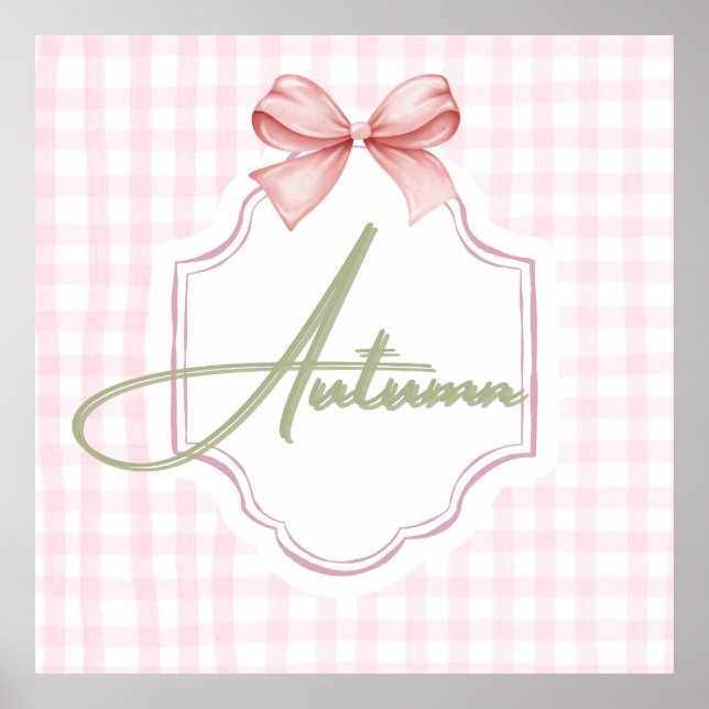 Póster Nursery Bow&Gingham personalizada para bebé de oto (Frente)