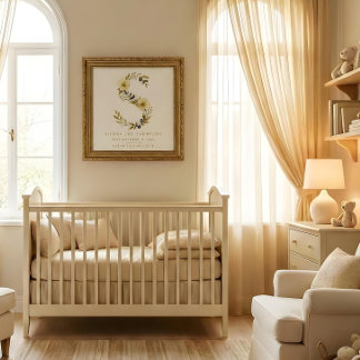 Póster Nursery Cute Romantic Floral S Letter Gold Effect