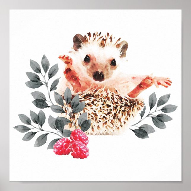 Póster Nursery de Woodland - Hedgehogs y bayas silvestres (Frente)