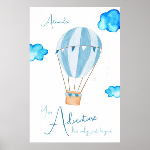 Póster Nursery nombre de la acuarela de globo de aire cal