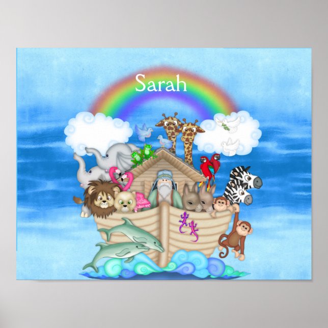 Póster NURSERY PERSONALIZADO Noahs Ark RAINBOW MURAL (Frente)