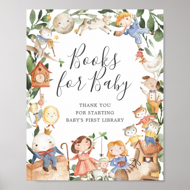 Póster Nursery Rhymes Baby Shower Books Para El Rótulo De (Frente)