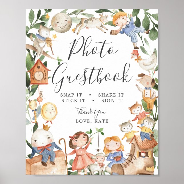 Póster Nursery Rhymes Baby Shower Photo Guestbook Rótulo (Frente)