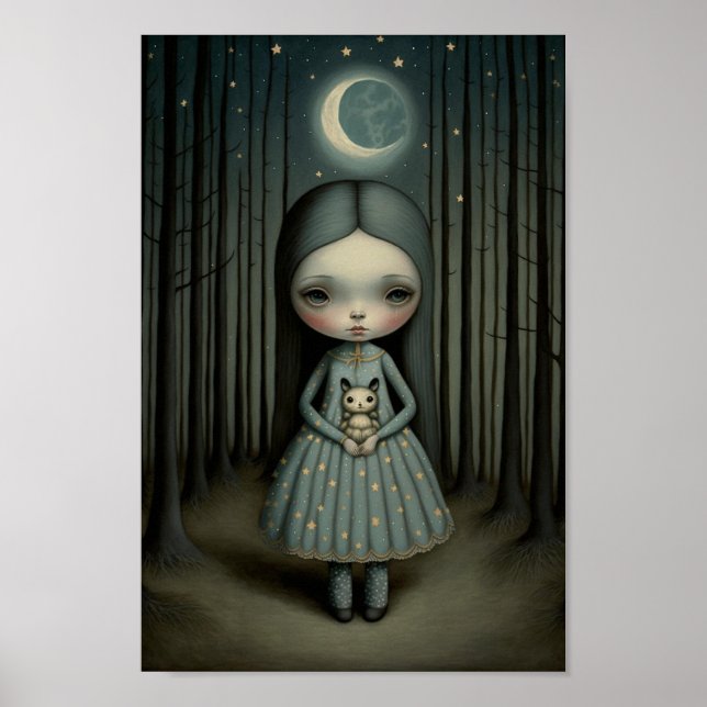 Póster Nursery Sweet Little Girl y The Moon Art (Frente)