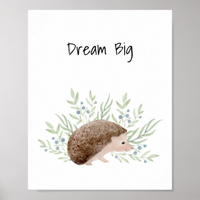 Póster Nursery Wall Art Baby Animal Hedgehog Dream Big (Frente)