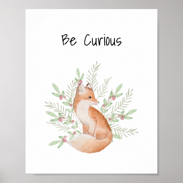 Póster Nursery Wall Art Baby Fox Animal Be Curious (Frente)