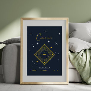 Póster Nursery wall art recién nacido Nombre personalizad