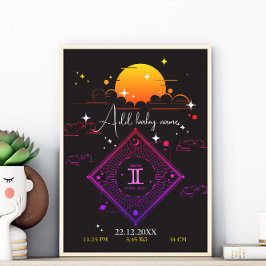 Póster Nursery wall art recién nacido Nombre personalizad