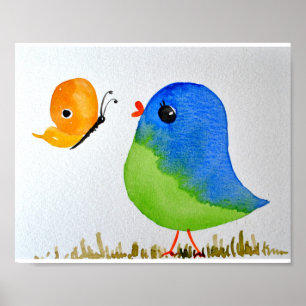 Póster Nursery wallart_ Watercolor Blue Bird