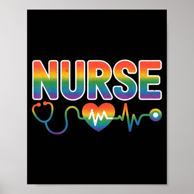 Póster Nurse's Life Lgbt Heart Stethoscope Nurse Week  (Frente)