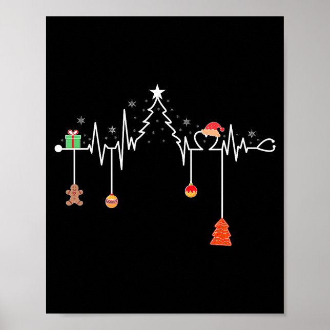Póster Nursing Christmas Shirt Christmas Tree Heartbeat F (Frente)