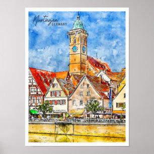 Póster Nurtingen Alemania Lugar de Viaje Acuarela