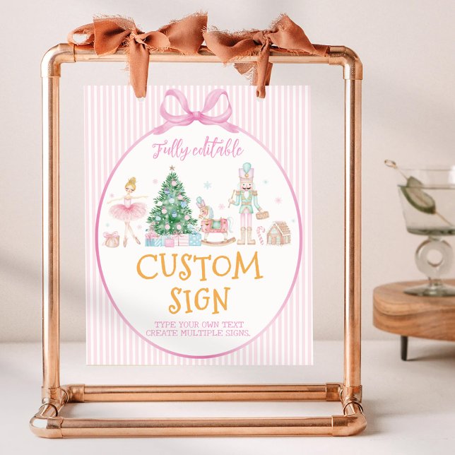Póster Nutcracker Christmas Pink Bow Birthday Custom Sign (Subido por el creador)