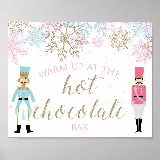 Póster Nutcracker Hot Chocolate Bar Pink Gold Snowflakes (Frente)