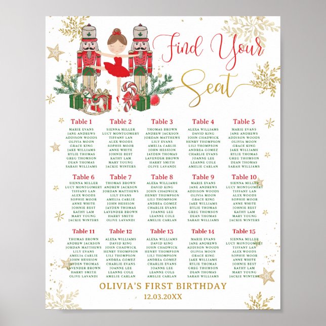 Póster Nutcracker Winter Onederland 1st Birthday Seating  (Frente)