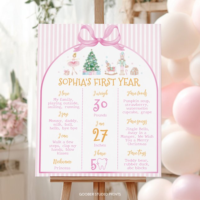 Póster Nutcracker Winter Pink Bow Birthday Milestone Sign (Subido por el creador)