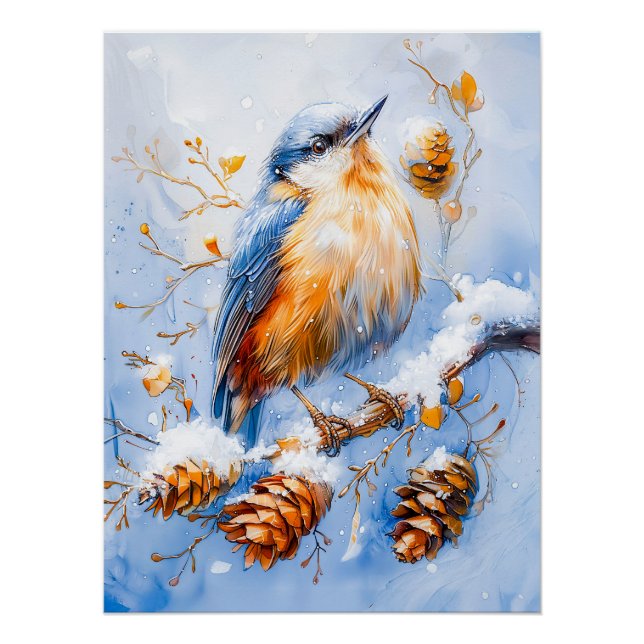 Póster Nuthatch eurasiático en pintura de estilo impresio (Anverso)