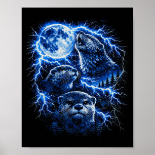 Póster Nutria aullando a la luna vintage 90s retro bootle