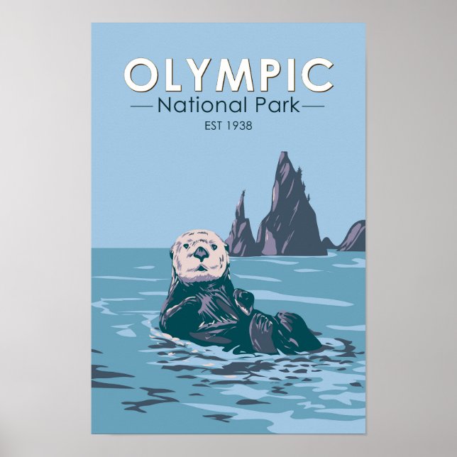 Póster Nutria Marina Vintage Parque Nacional Olímpico (Frente)