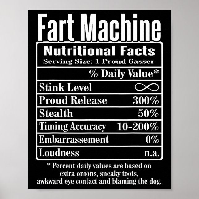 Póster Nutrion Facts Fart Machine Dad Chistes Graciosos F (Frente)