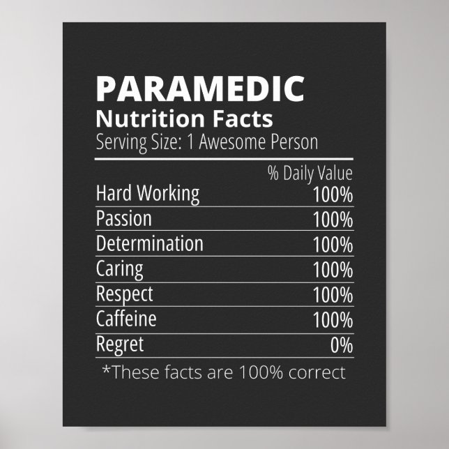 Póster nutrition facts, paramedic nutrition fact (Frente)