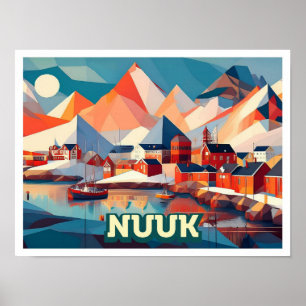 Póster Nuuk Greenland Travel artístico colorido