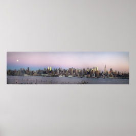 Póster NY Skyline Full Moon En Dusk Panorama