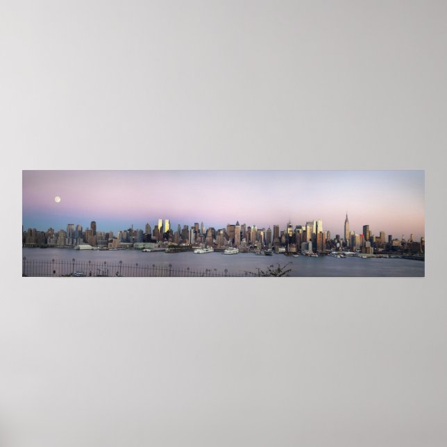 Póster NY Skyline Full Moon En Dusk Panorama (Frente)