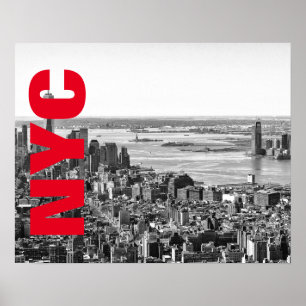 Póster NYC Black White Red New York City Skyline