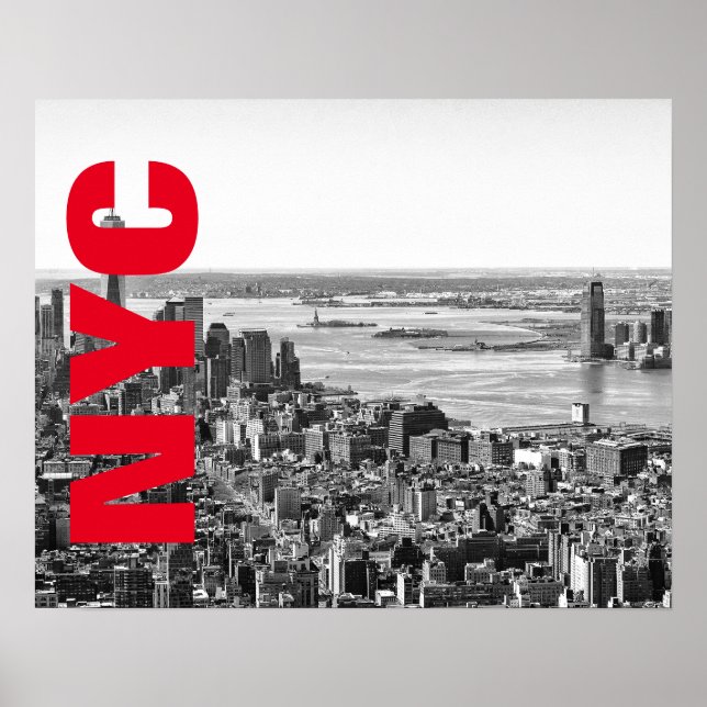 Póster NYC Black White Red New York City Skyline (Frente)