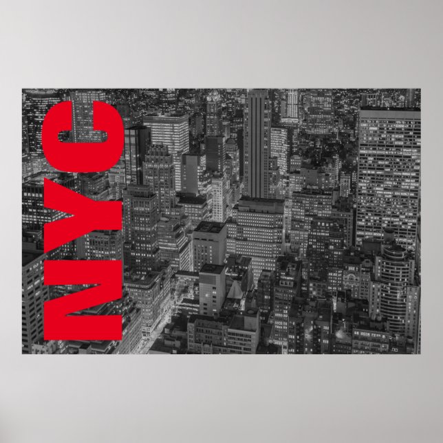 Póster NYC Black White Red New York City Skyline (Frente)