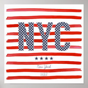 Póster NYC Diseño rojo, blanco y azul